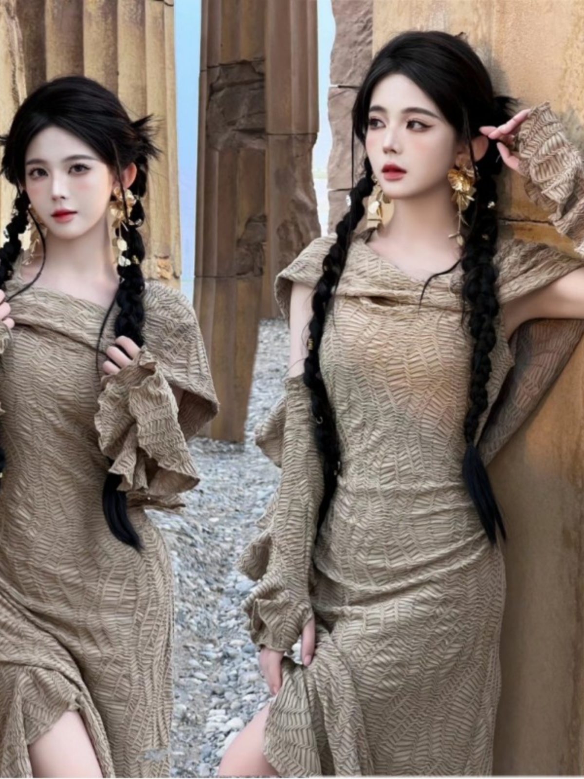 Ethnic Clothing & Online Fashion Store Khaadi Us - Wüsten-Themenkleid für Damen, Ethnischer Stil, Reise-Fotografie-Set,