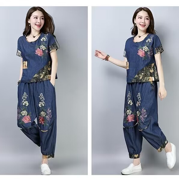 New Ethnic Fashion - Ethno-Stil Plus Size Damenanzug Sommer Neu