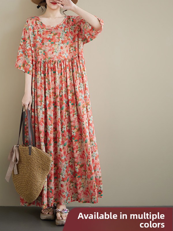 Ethnic Style Dresses - Sommerliches neues Übergrößen-Umstandskleid mit Rundhalsausschnitt, kurzen